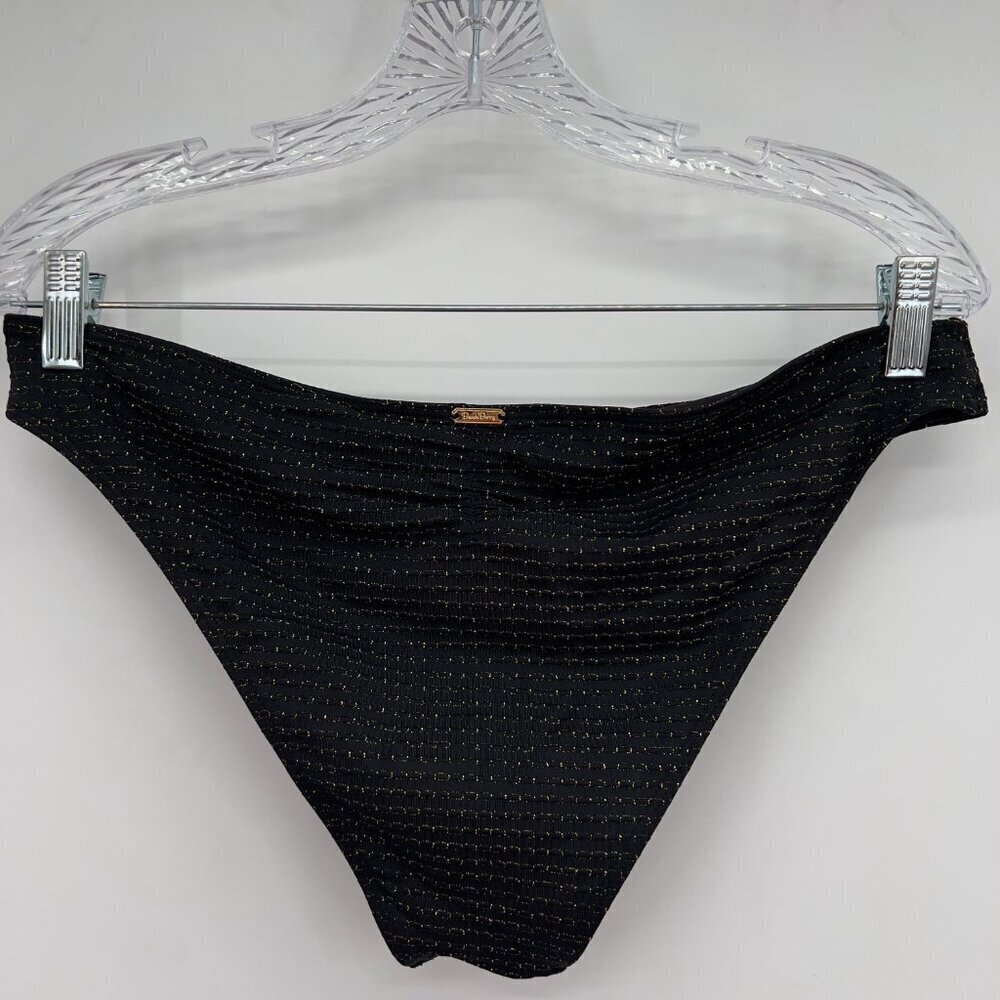 Beach Bunny Black Metallic Gold Bikini Bottoms XL Ring Detail - Picture 4 of 11